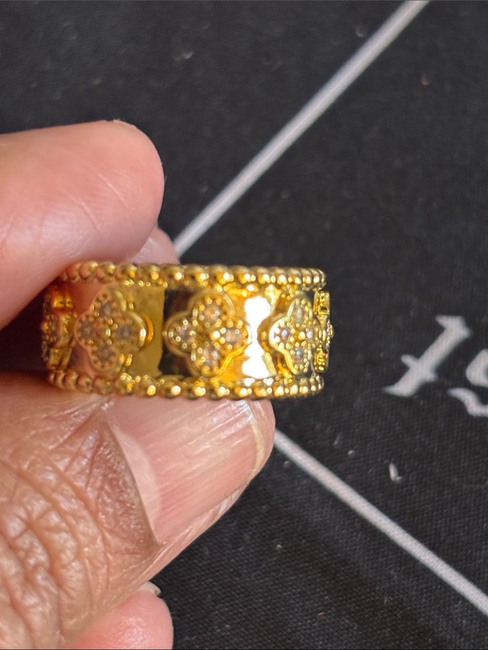 Gold Floral Motif Wide Band Ring - Women's Jewelry Size 6
